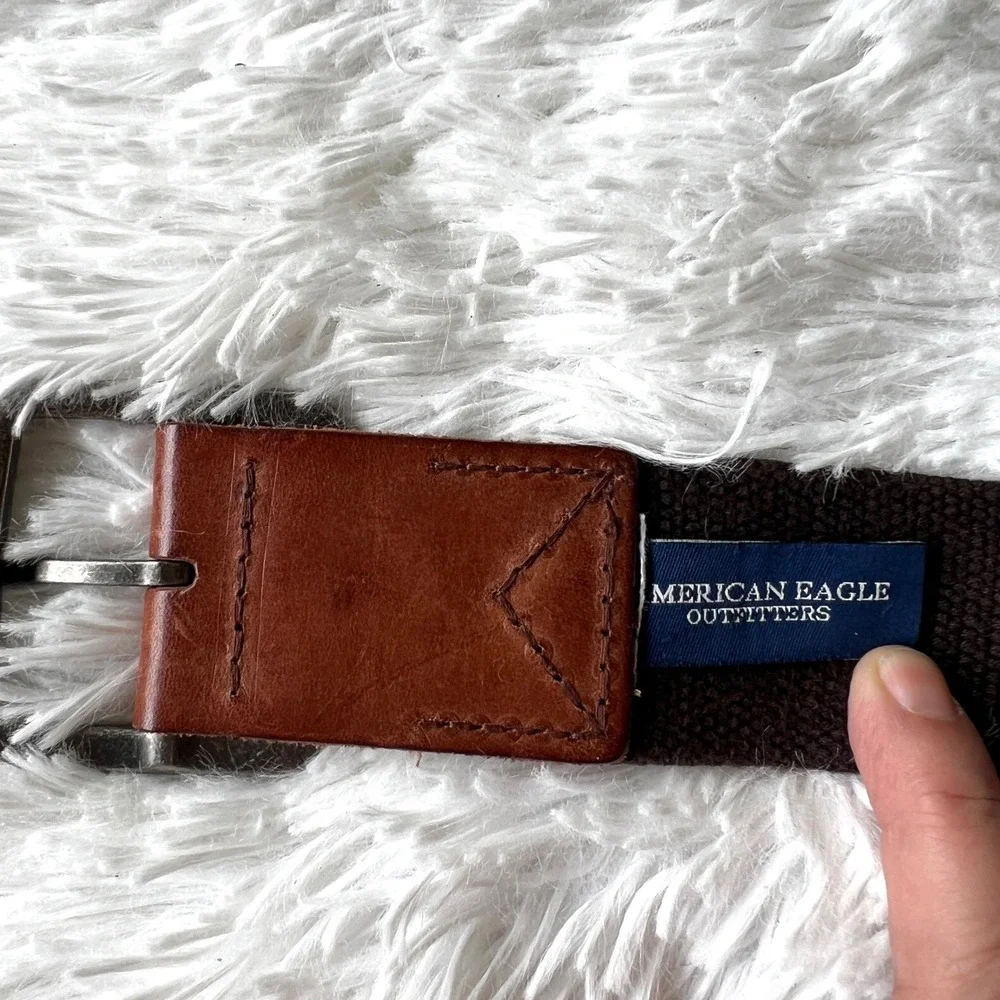 American Eagle Outfitters Canvas Belt Painted Eagle Leather Ends Size L